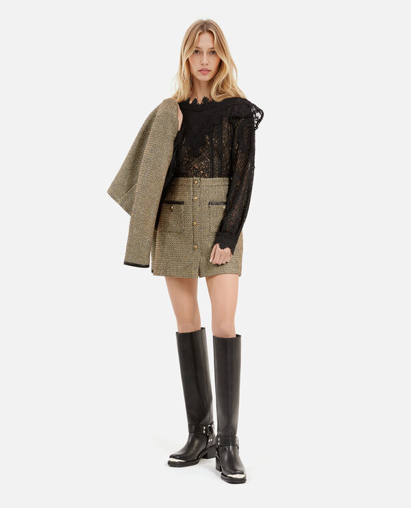 The Kooples FEMME BLACK / GOLD jupe courte dorée