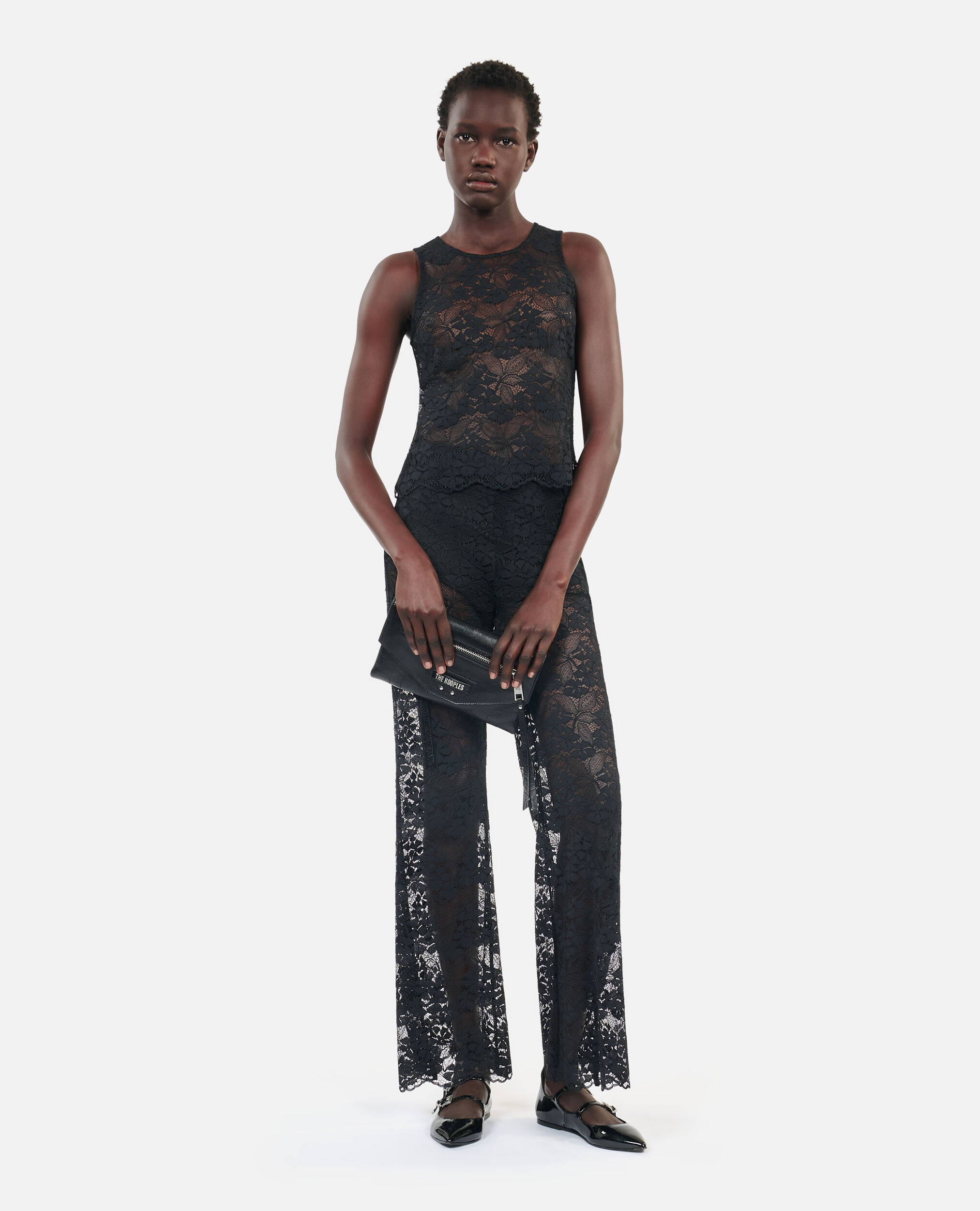 Top sans manches en dentelle noir, BLACK, hi-res image number null