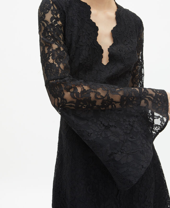 The Kooples FEMME BLACK robe courte à manches évasées en dentelle noire