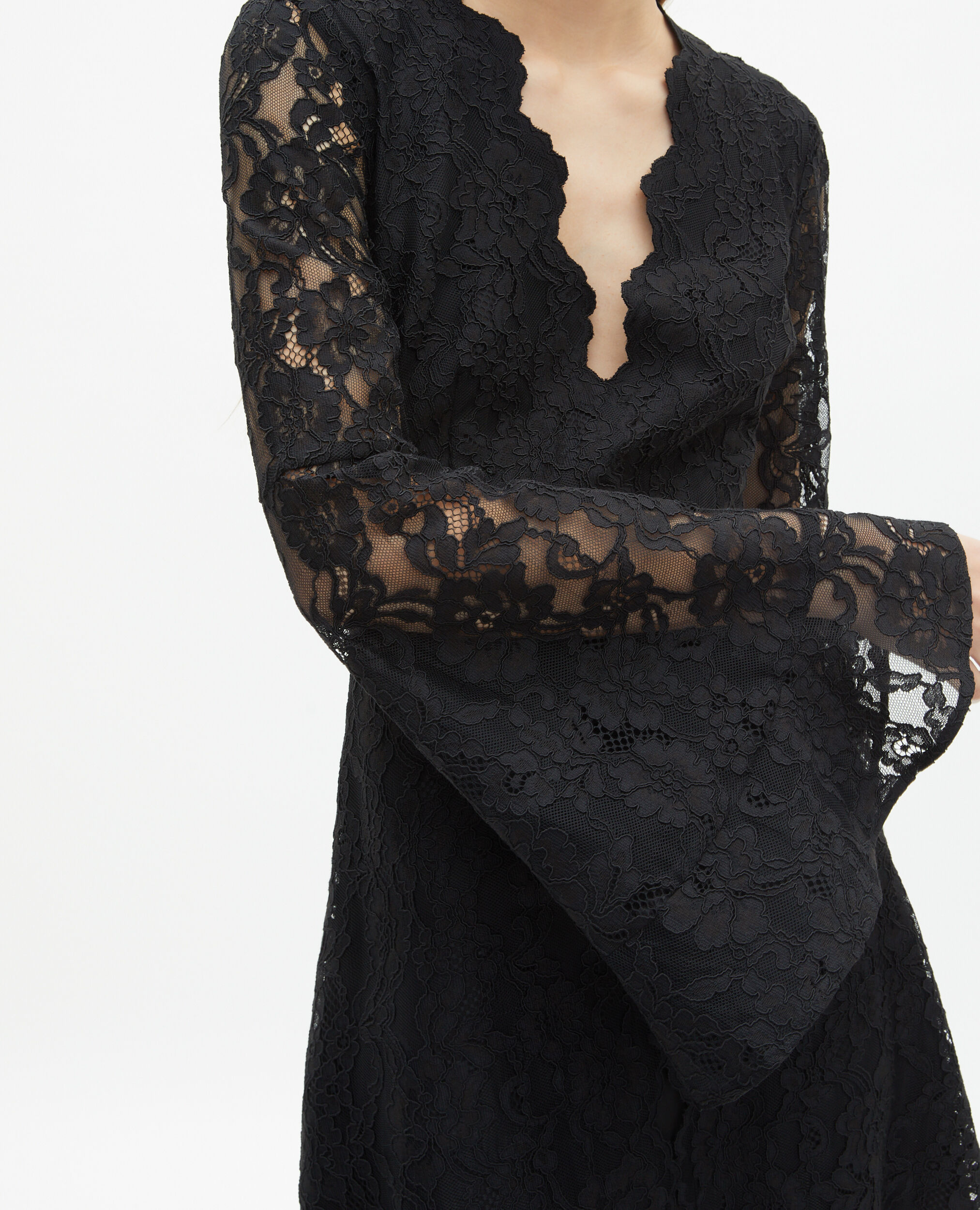 Robe courte à manches évasées en dentelle noire, BLACK, hi-res image number null