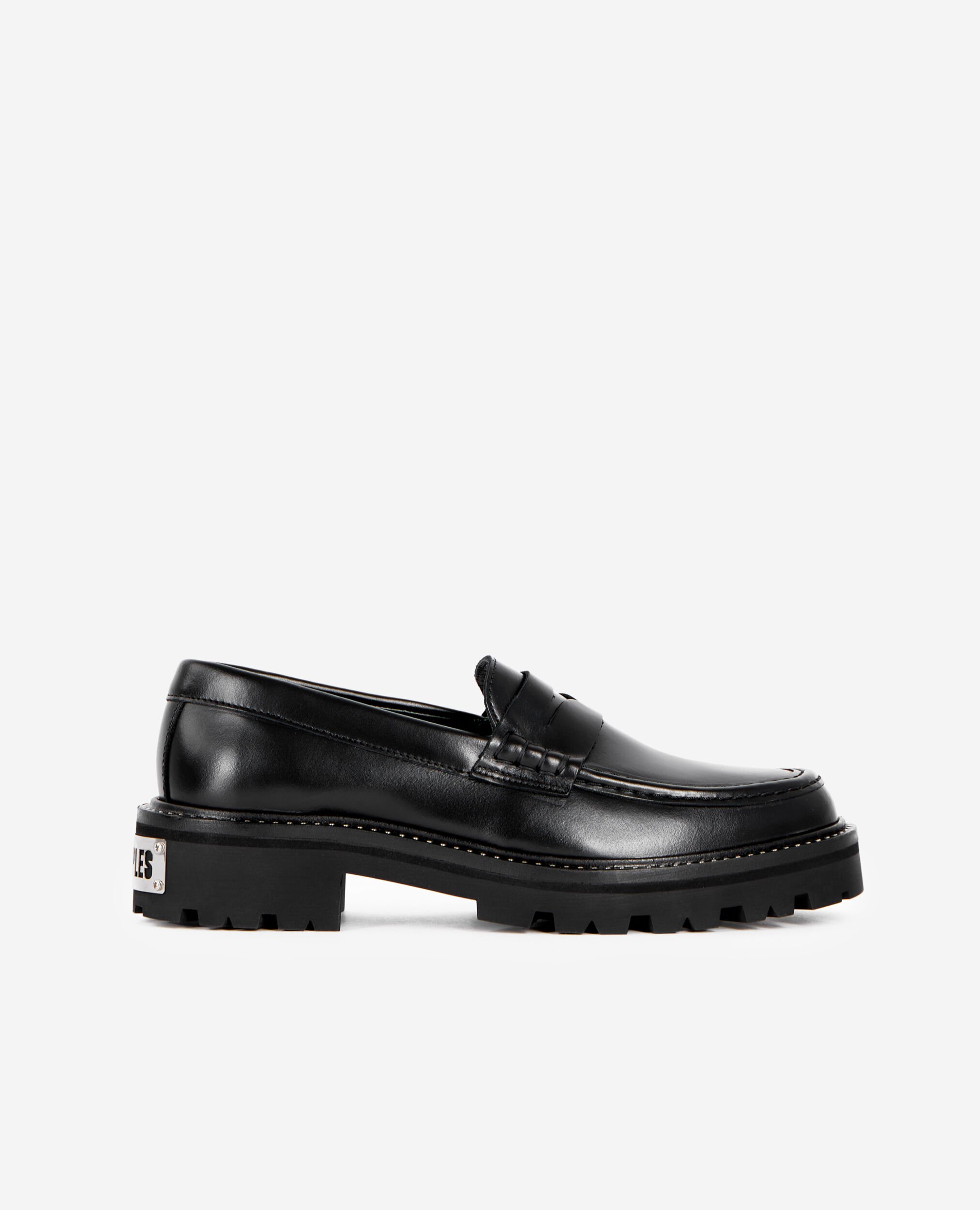 Mocassins en cuir noirs, BLACK, hi-res image number null