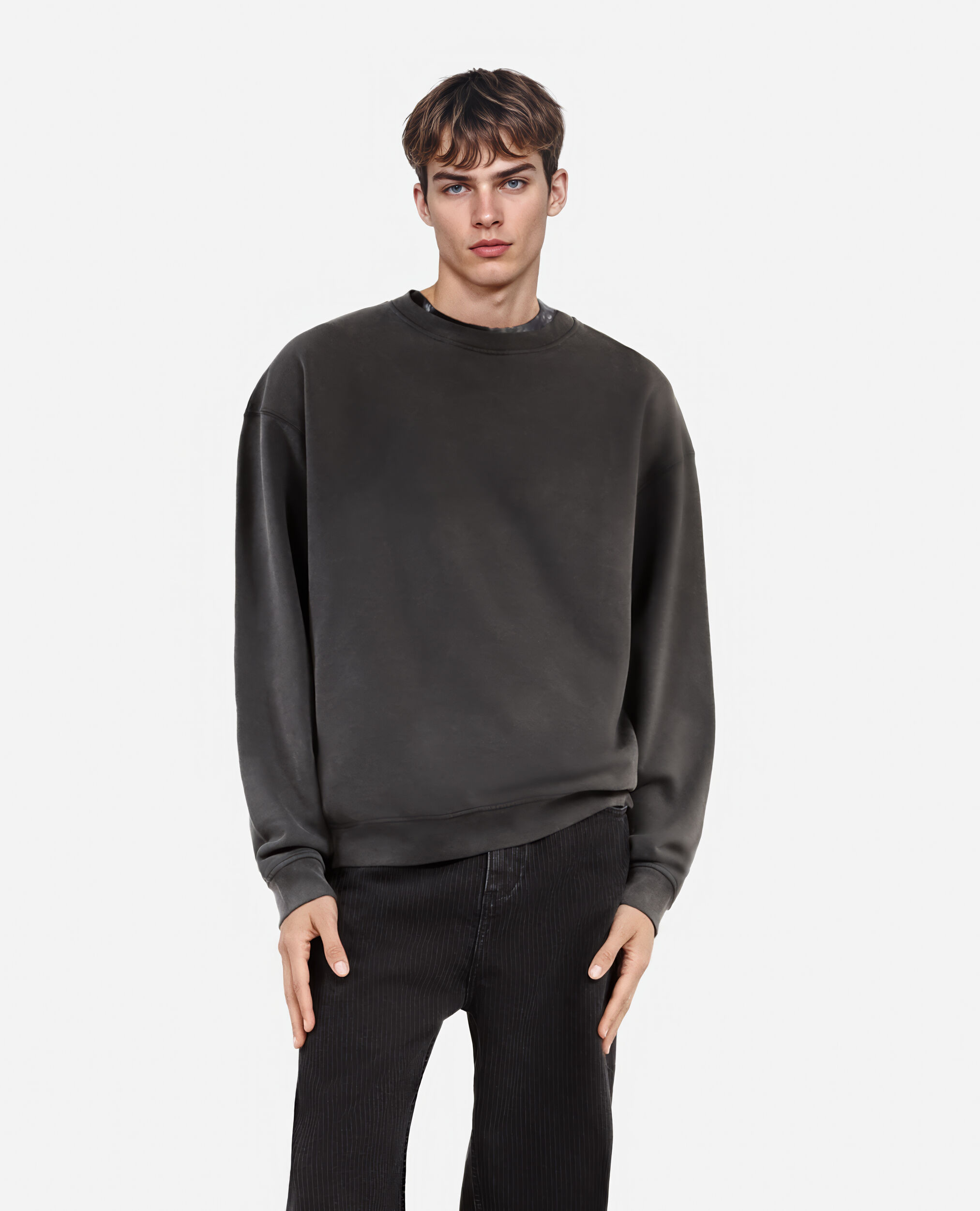 Sweatshirt avec serigraphie noir délavé, BLACK WASHED, hi-res image number null