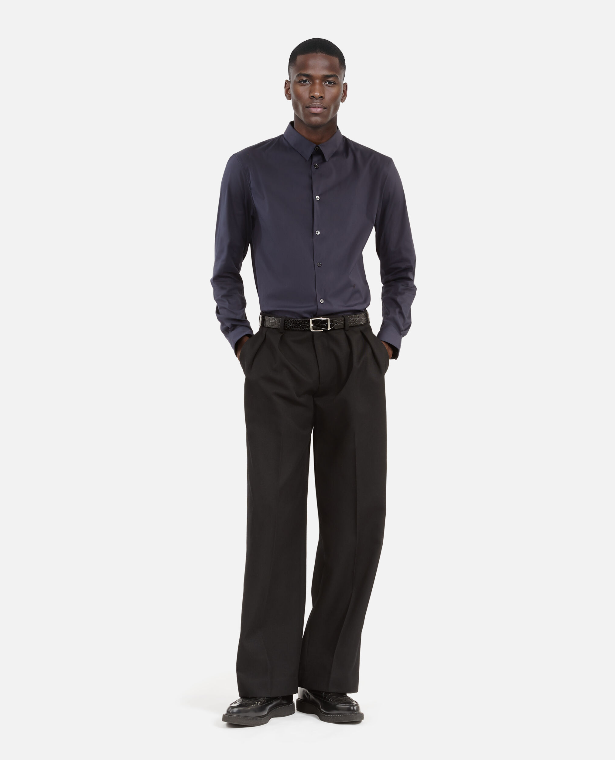 Chemise en popeline bleu marine, NAVY, hi-res image number null
