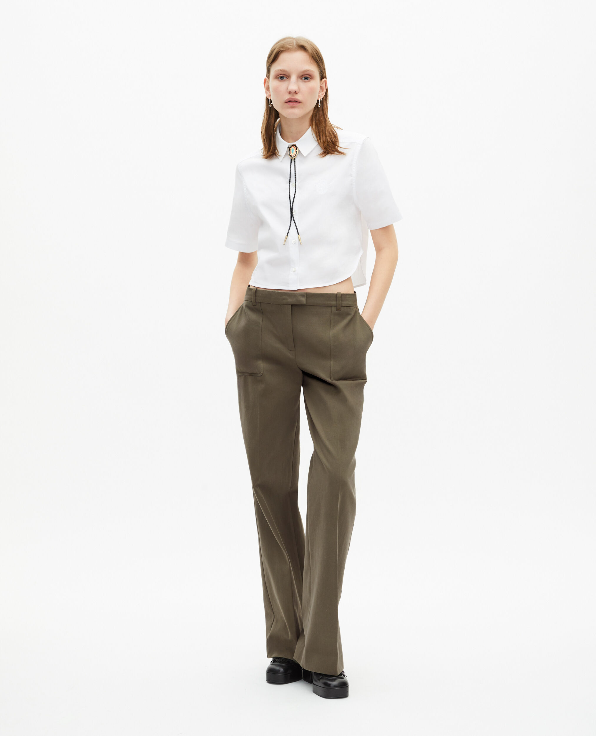 Pantalon large en coton kaki, KAKI, hi-res image number null
