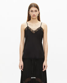The Kooples FEMME BLACK caraco en soie et dentelle noir