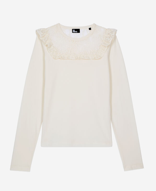 The Kooples FEMME WHITE t-shirt manches longues avec dentelle blanc