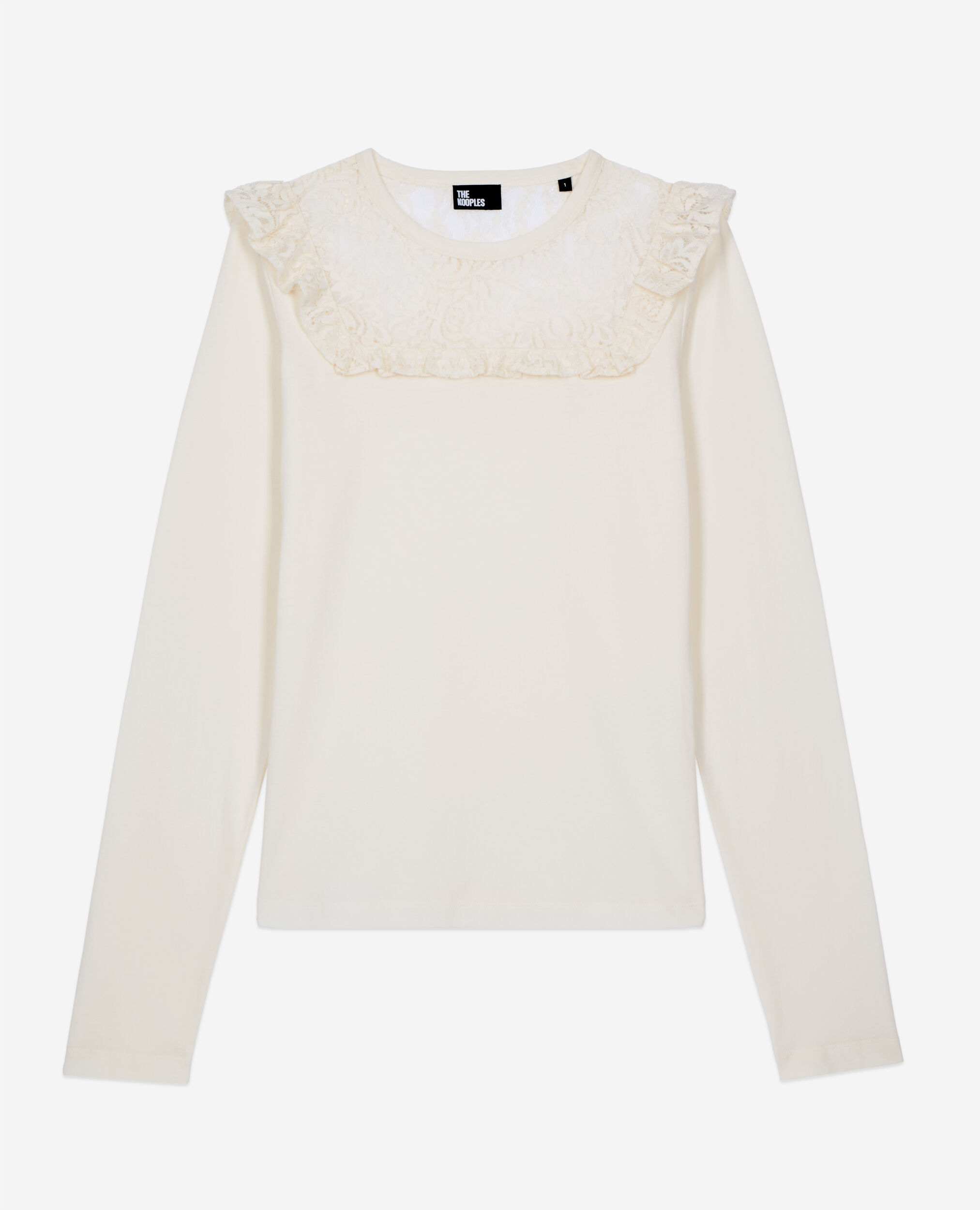 T-shirt manches longues avec dentelle blanc, WHITE, hi-res image number null