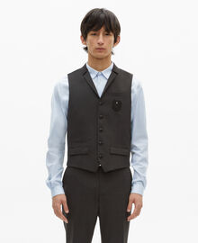The Kooples HOMME BLACK GREY gilet de costume en laine mélangée micro carreaux noir