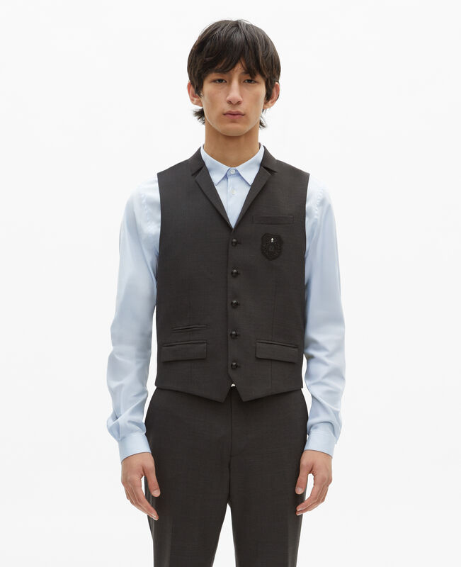 The Kooples HOMME BLACK GREY gilet de costume en laine mélangée micro carreaux noir