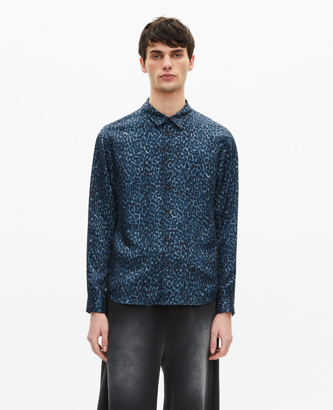 The Kooples HOMME BLUE chemise en soie mélangée imprimé léopard 