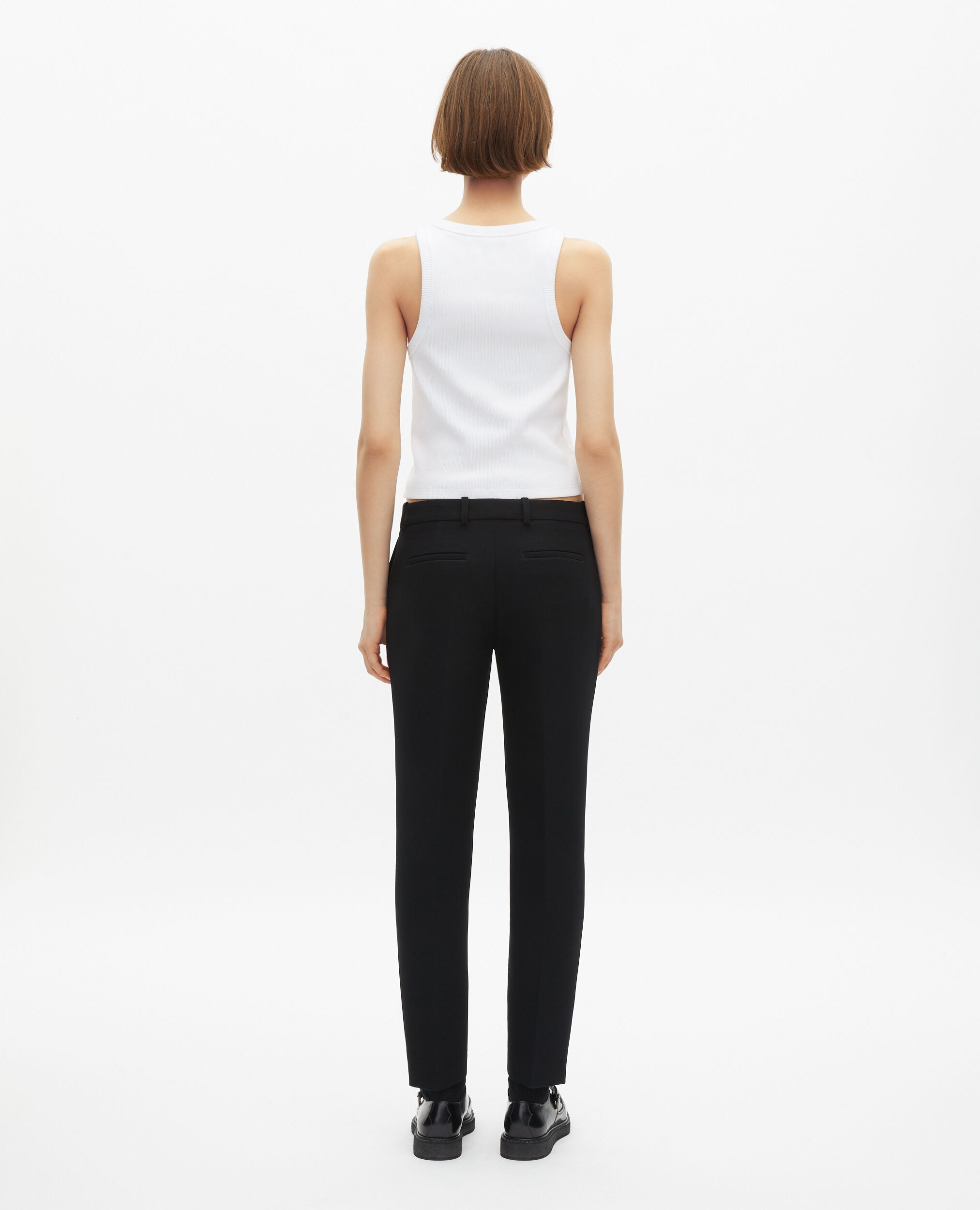 Pantalon tailleur en crêpe noir coupe droite, BLACK, hi-res image number null