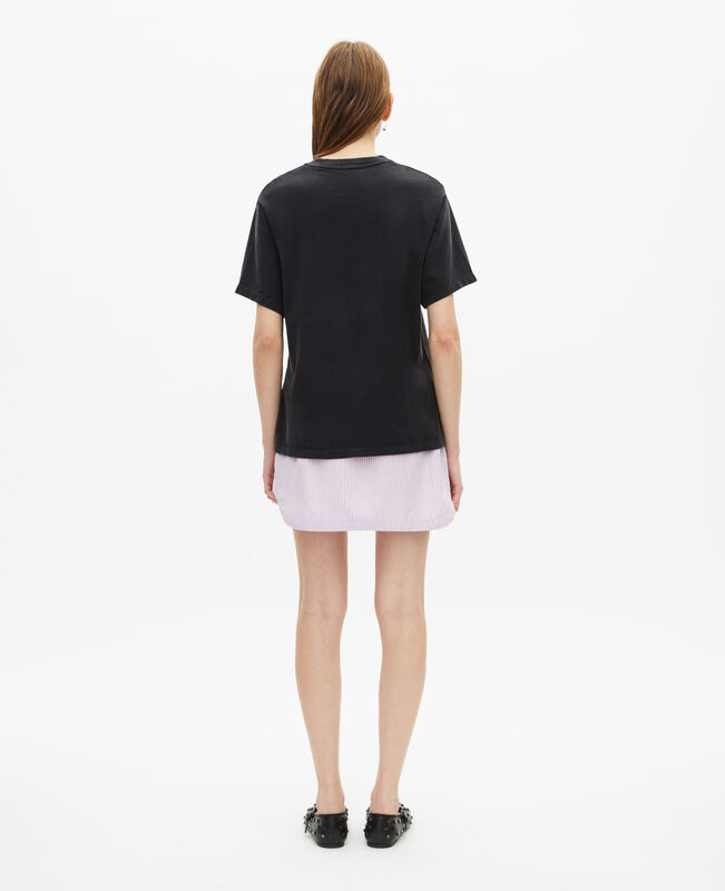 The Kooples FEMME BLACK WASHED t-shirt avec sérigraphie en strass noir délavé