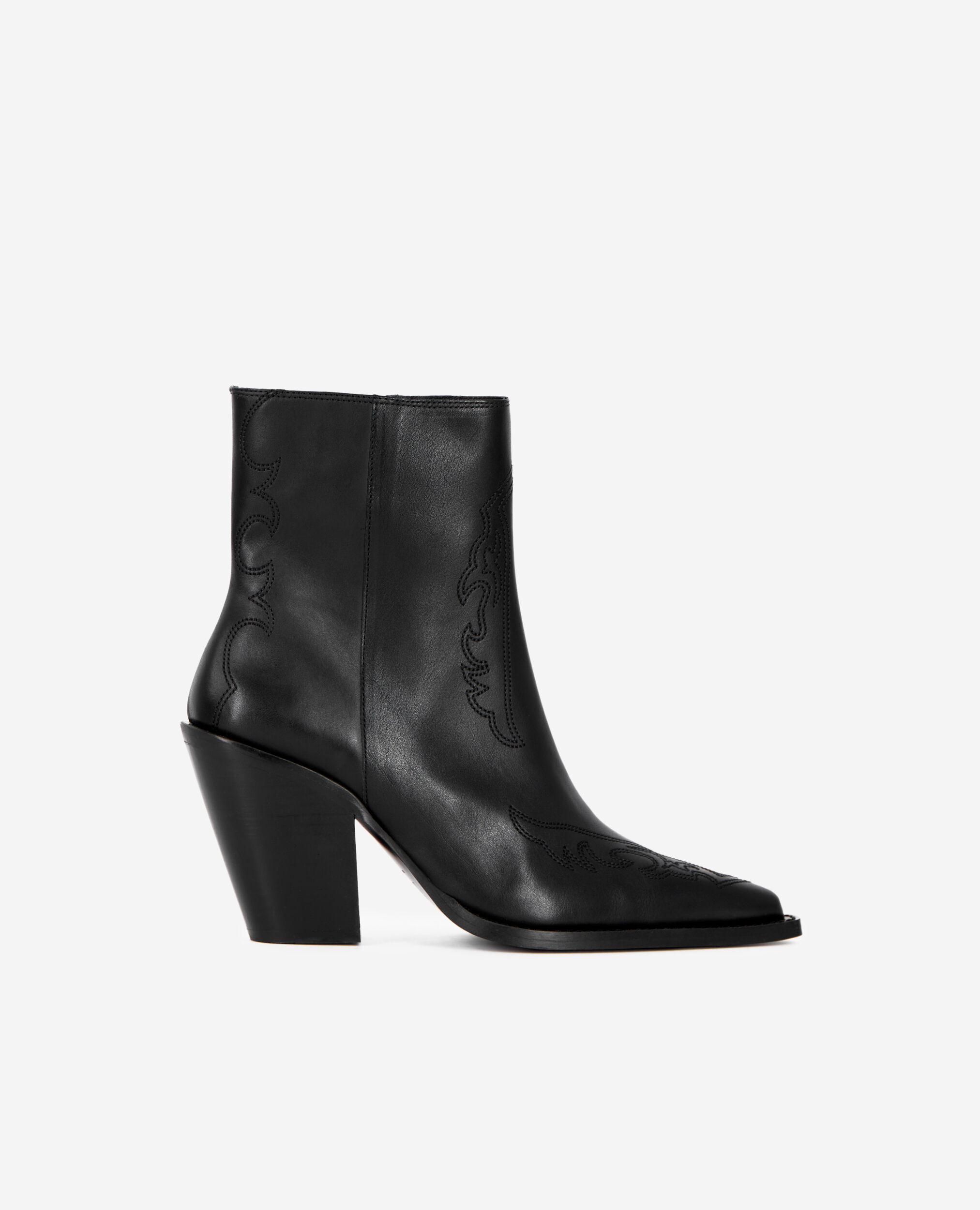 Bottines à talons en cuir noires, BLACK, hi-res image number null
