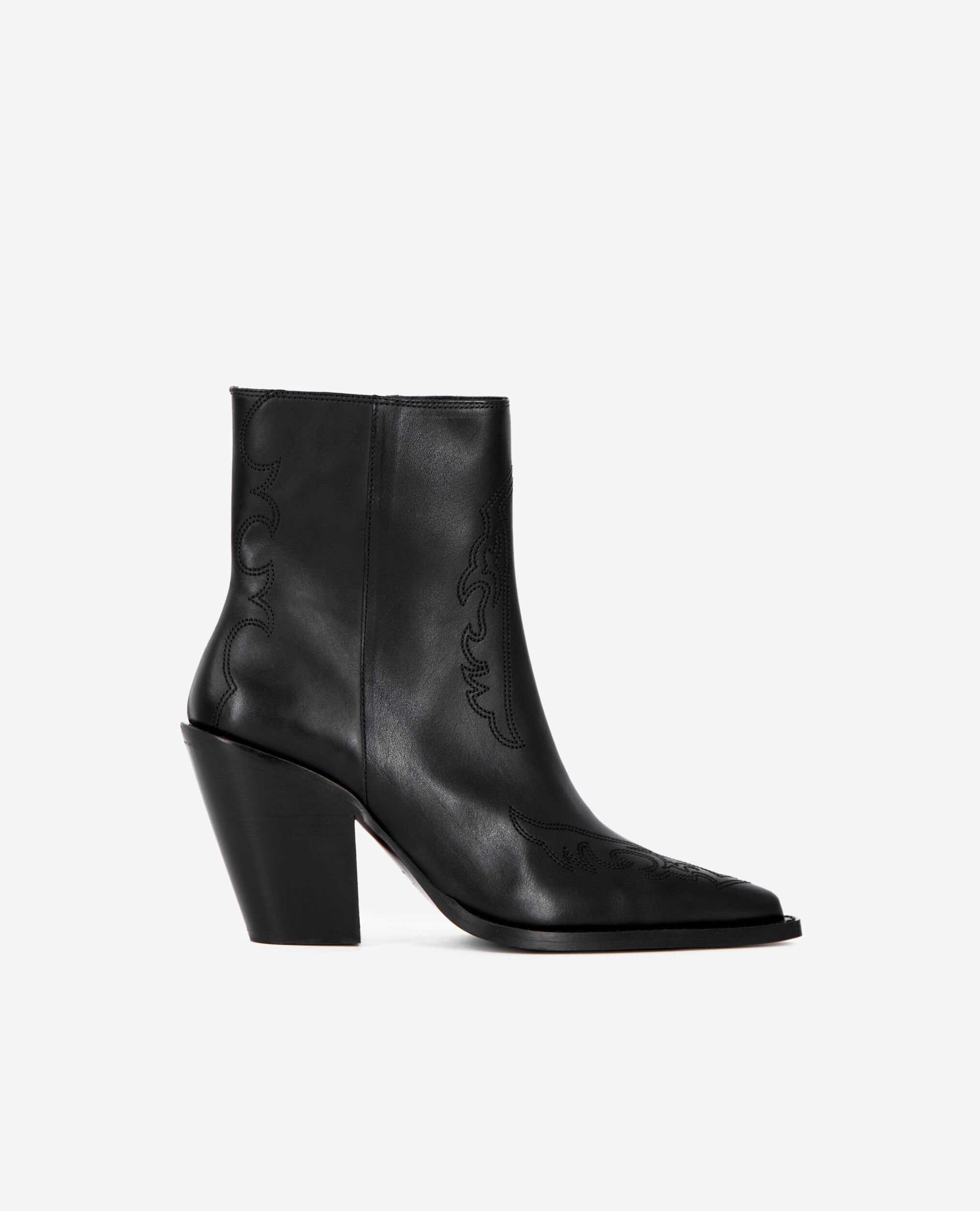 Bottines à talons en cuir noires, BLACK, hi-res image number null