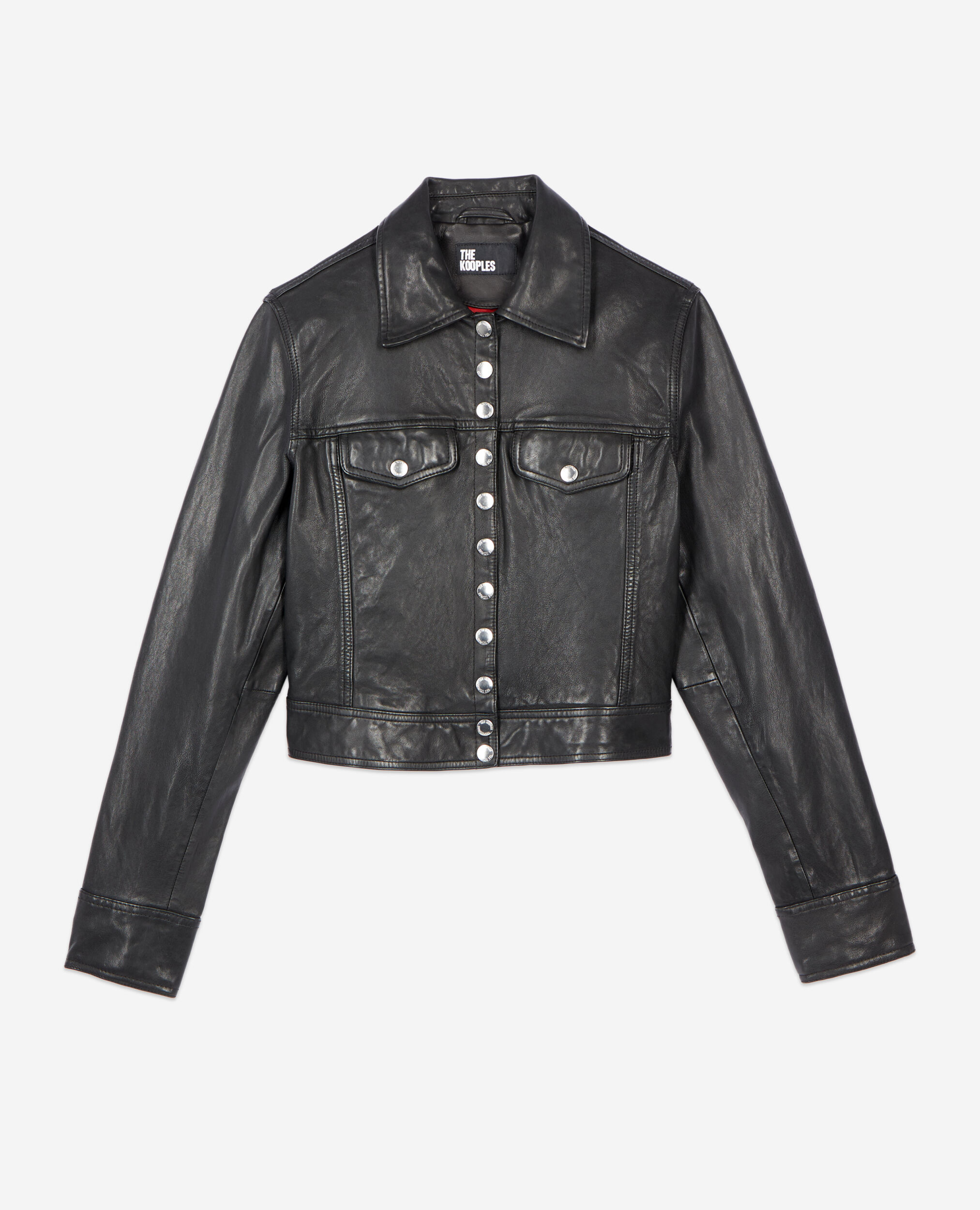 Blouson en cuir noir, BLACK, hi-res image number null