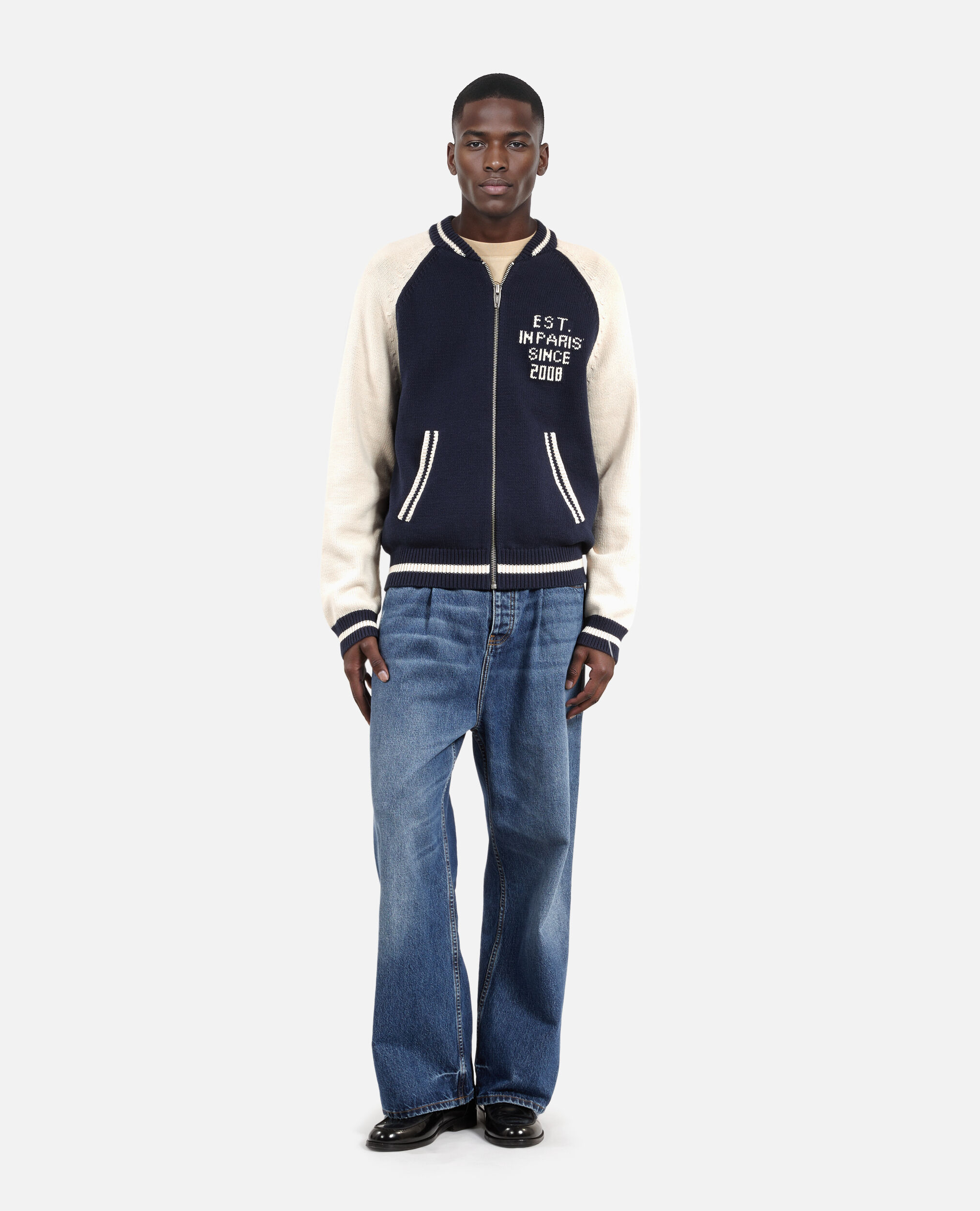 Cardigan teddy marine et écru, DARK NAVY-ECRU, hi-res image number null