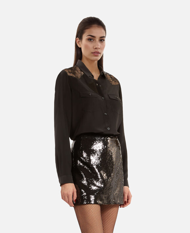 The Kooples FEMME BLACK chemise en soie avec dentelle noire