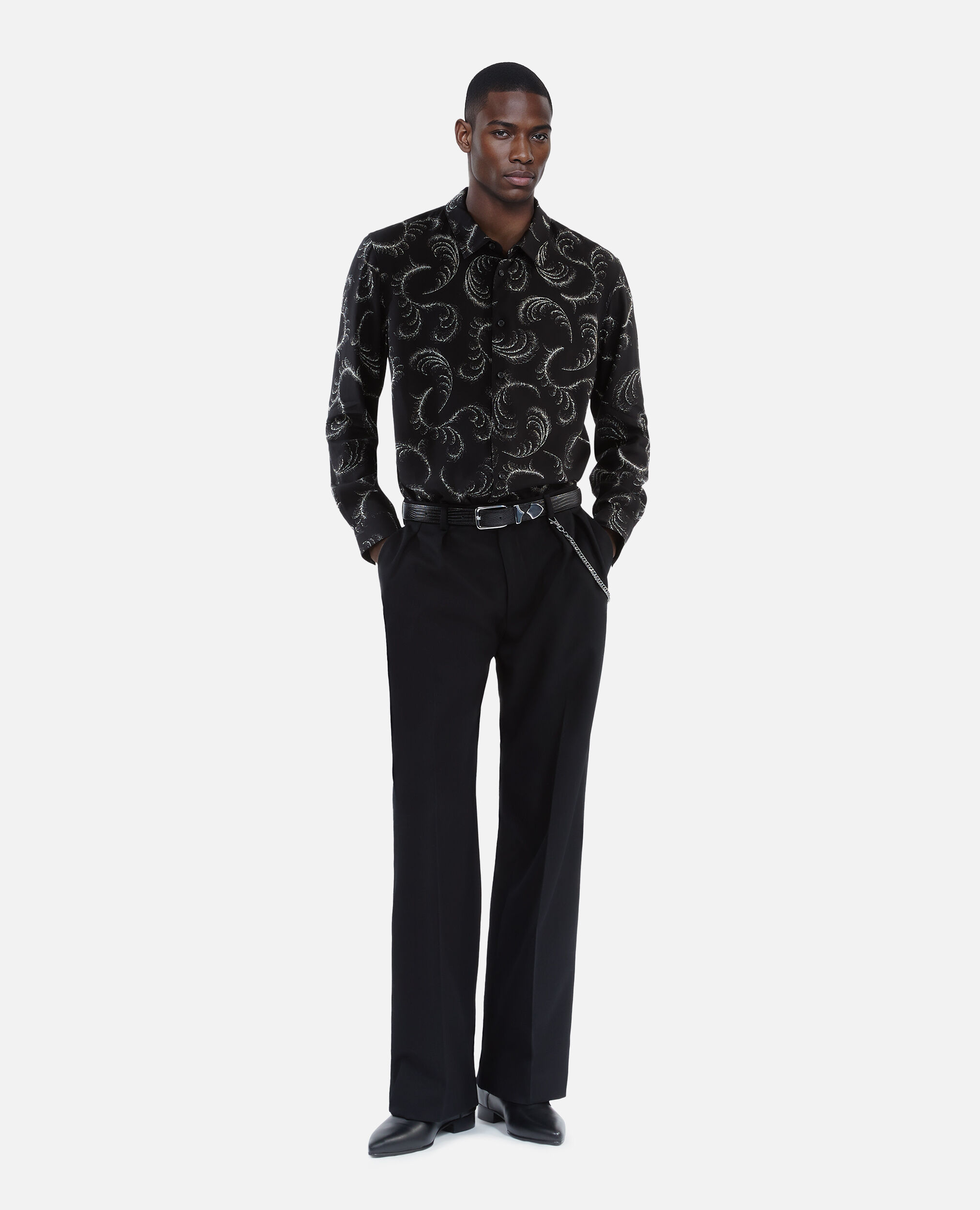 Chemise imprimé plumes, BLACK WHITE, hi-res image number null