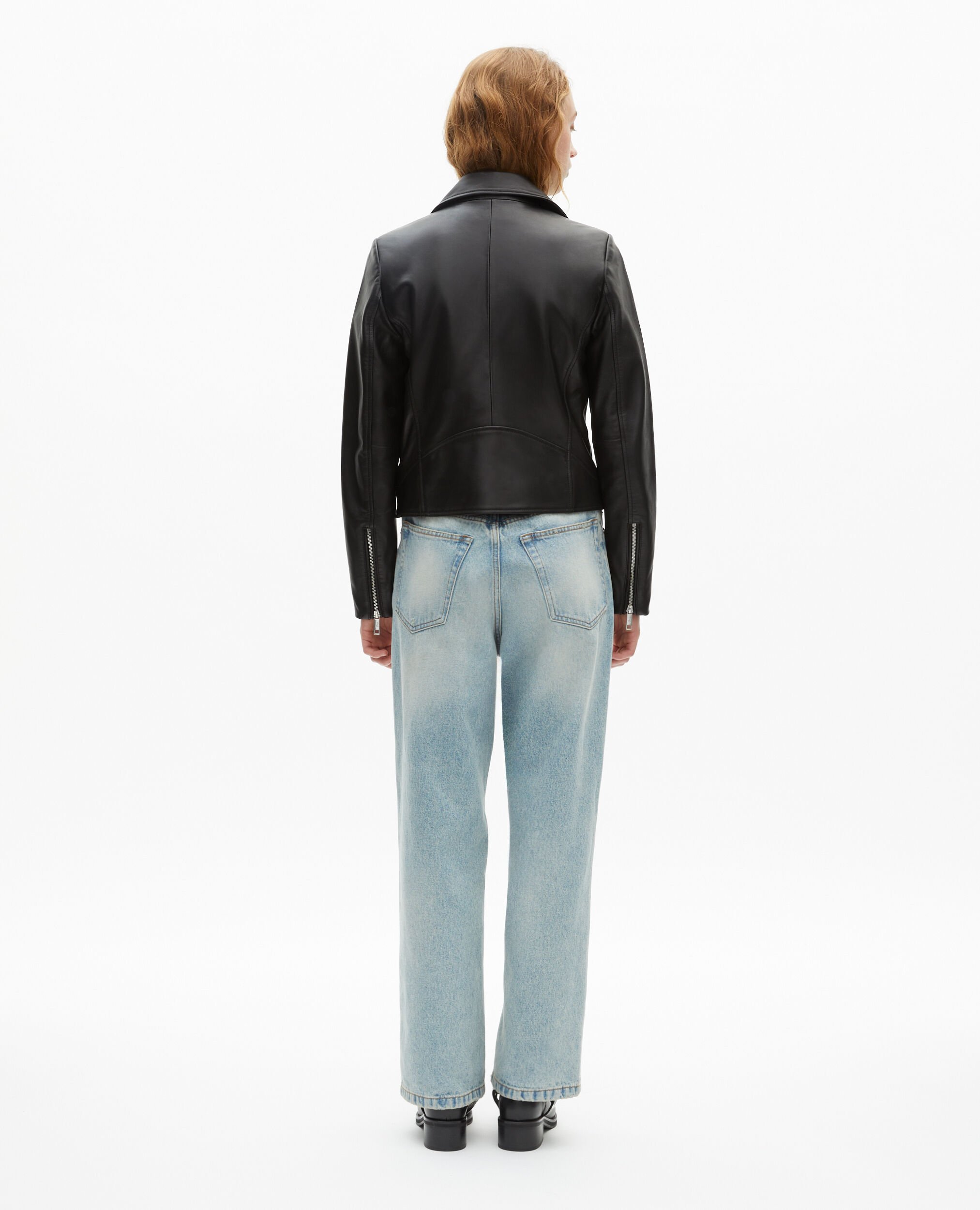 Blouson motard en cuir noir, BLACK, hi-res image number null