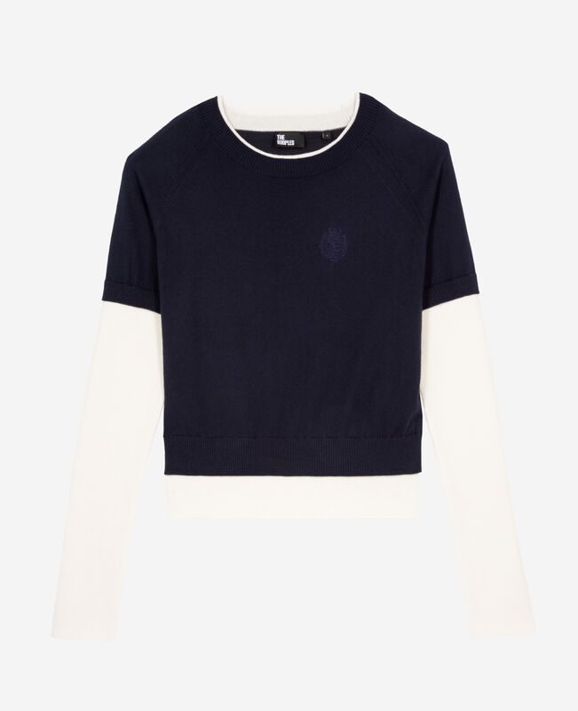 The Kooples FEMME DARK NAVY-ECRU pull bleu marine et ecru