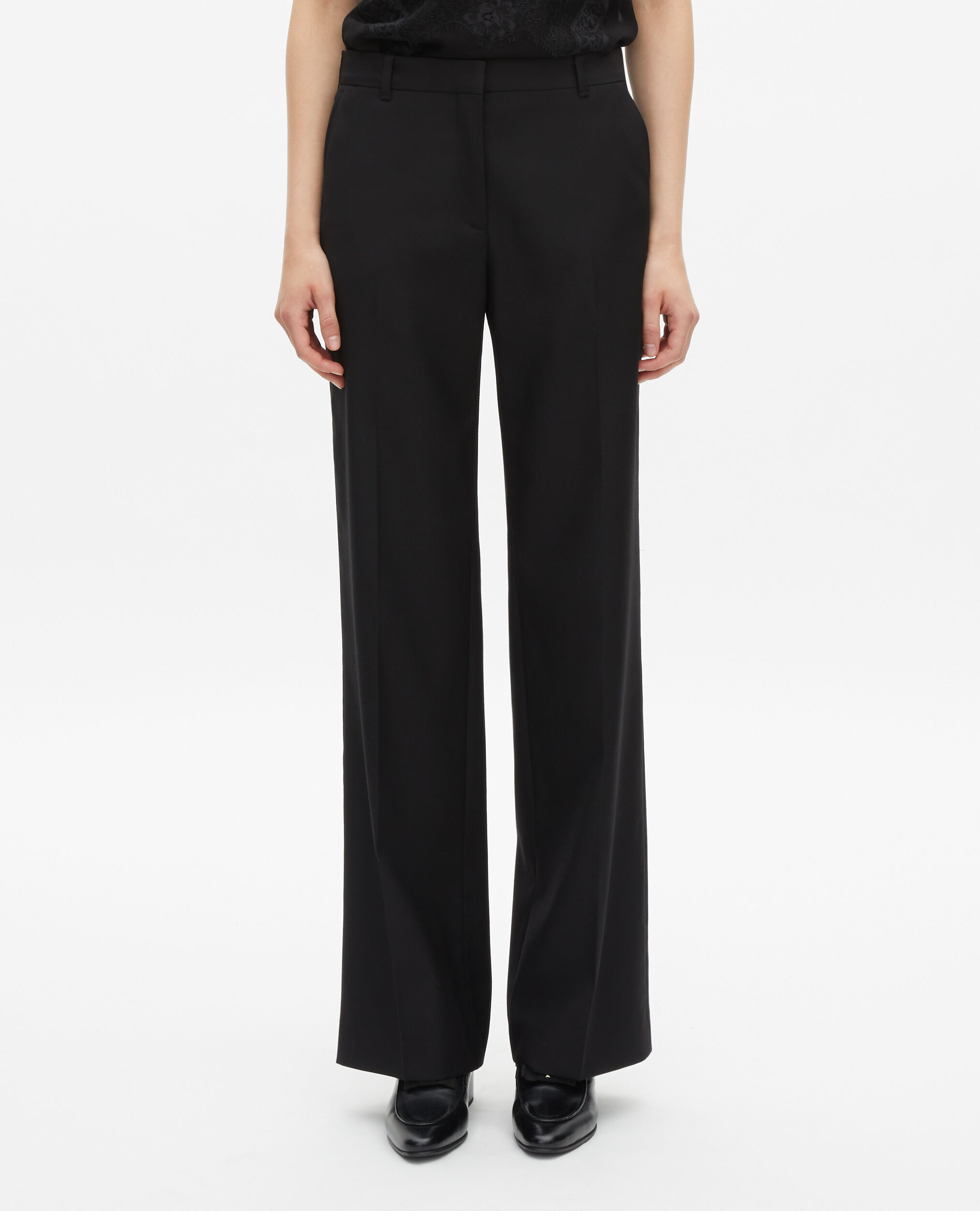 Pantalon tailleur en laine coupe droite noir , BLACK, hi-res image number null