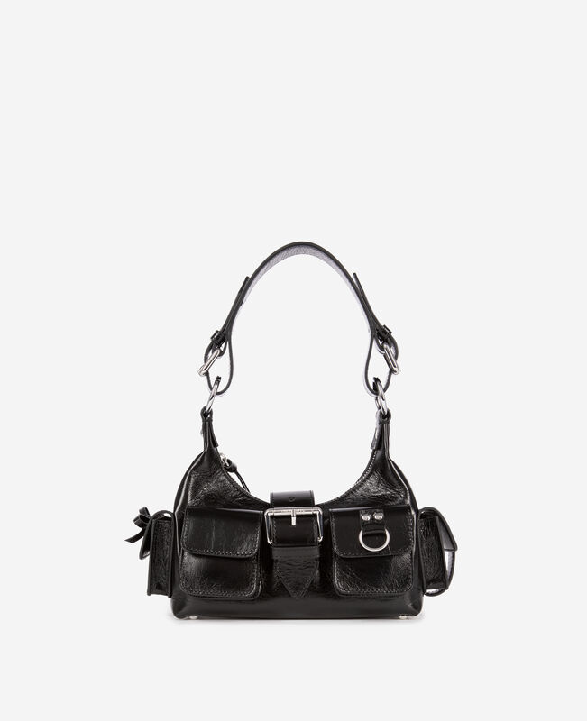 The Kooples FEMME BLACK sac amelia small en cuir craquelé noir