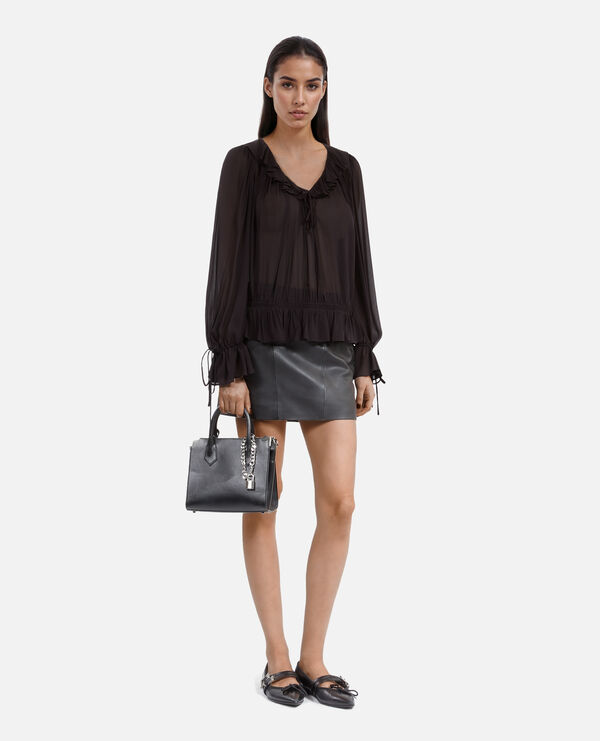 The Kooples FEMME BLACK STONE blouse avec volants noire