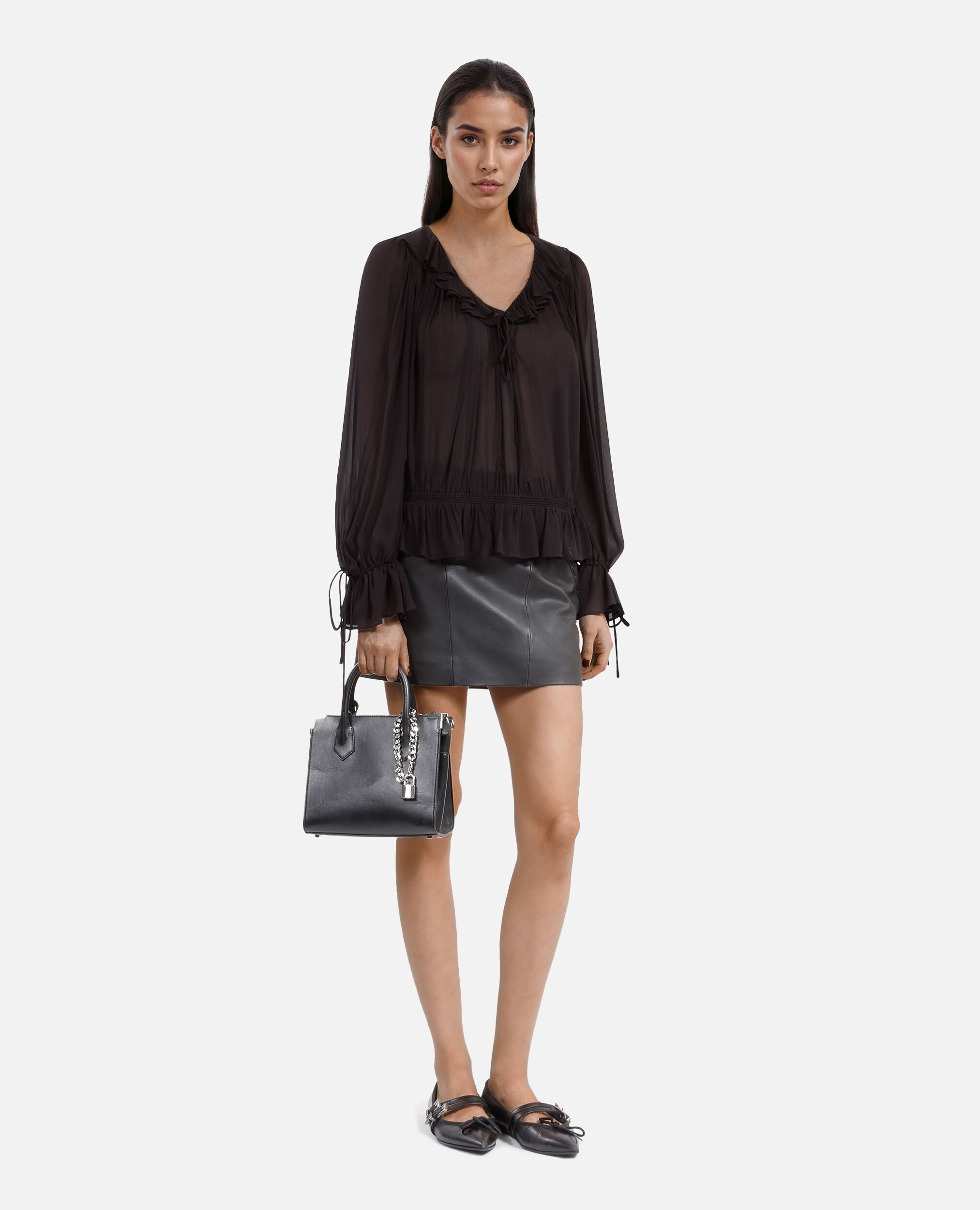 Blouse avec volants noire, BLACK STONE, hi-res image number null