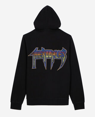 The Kooples MEN BLACK WASHED hooded sweatshirt with black screen print