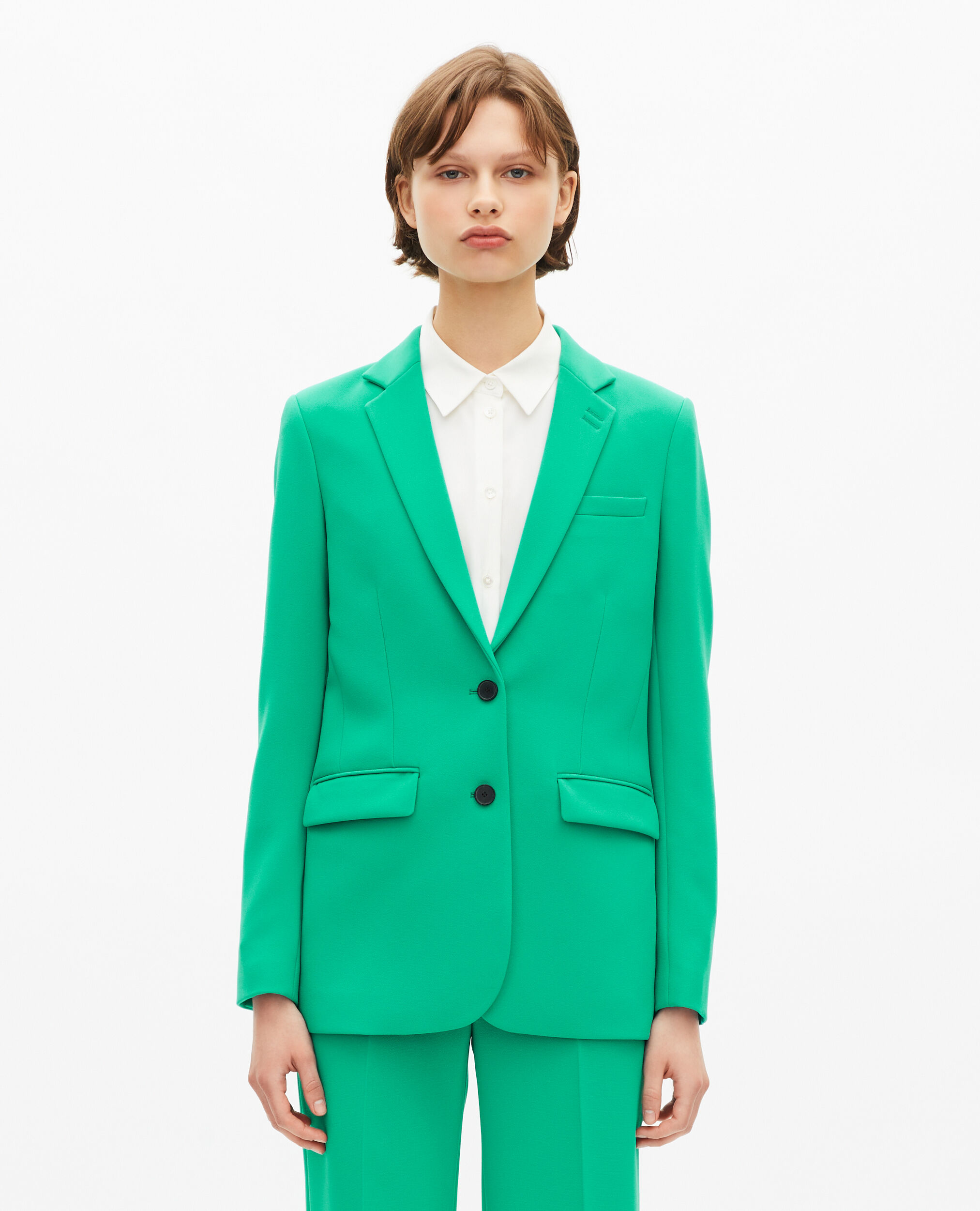Veste tailleur verte en crêpe, GREEN, hi-res image number null