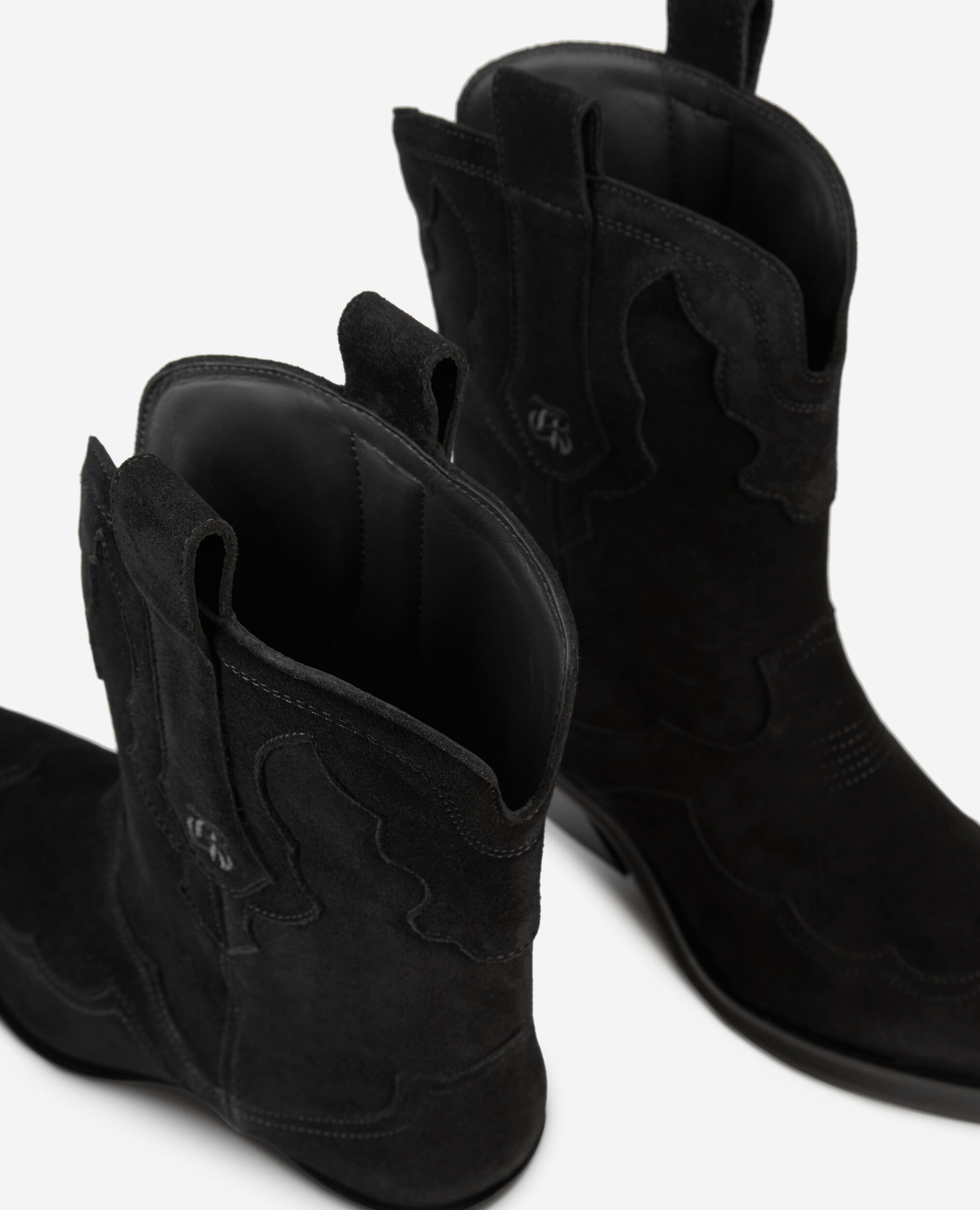 Bottes Western en cuir suède noir, BLACK, hi-res image number null
