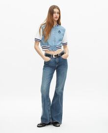 The Kooples FEMME BLUE WHITE blouson teddy manches courtes en denim