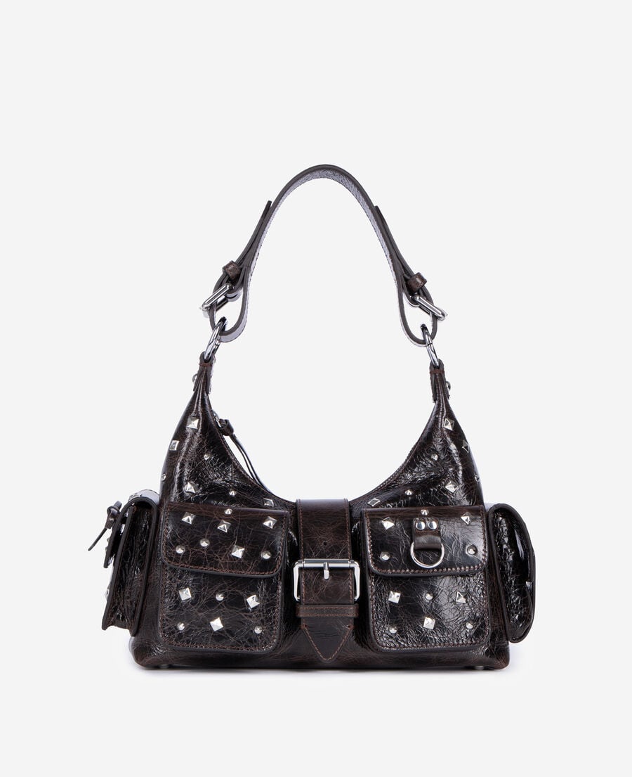 The Kooples DAMEN BROWN braune amelia tasche aus leder mit nieten