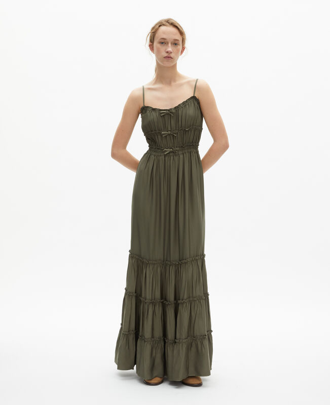 The Kooples FEMME KAKI STONE robe longue avec nœuds kaki