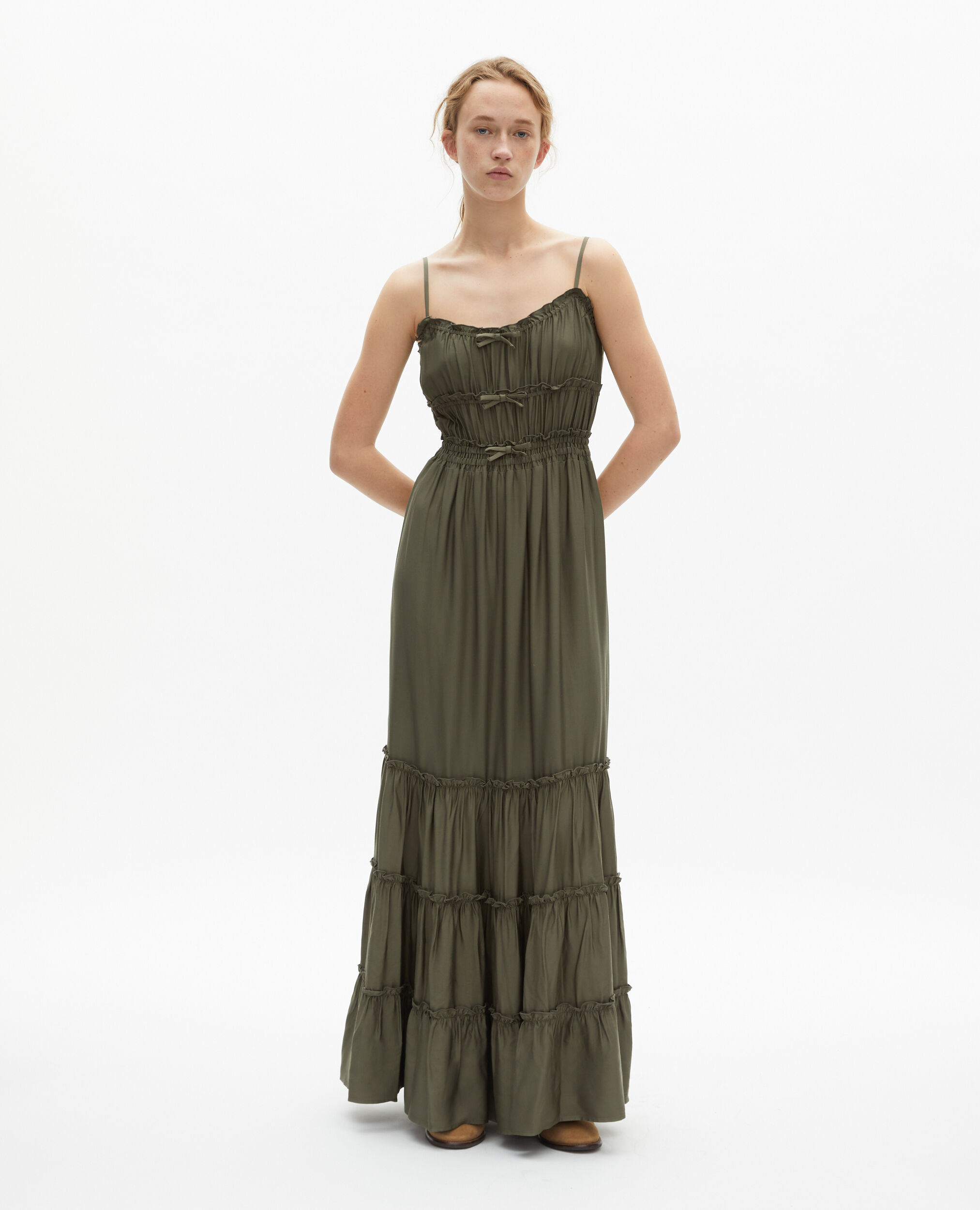 Robe longue avec nœuds kaki, KAKI STONE, hi-res image number null