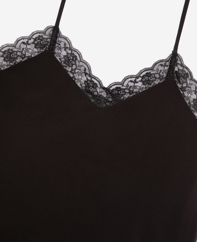 The Kooples FEMME BLACK caraco en soie et dentelle noir