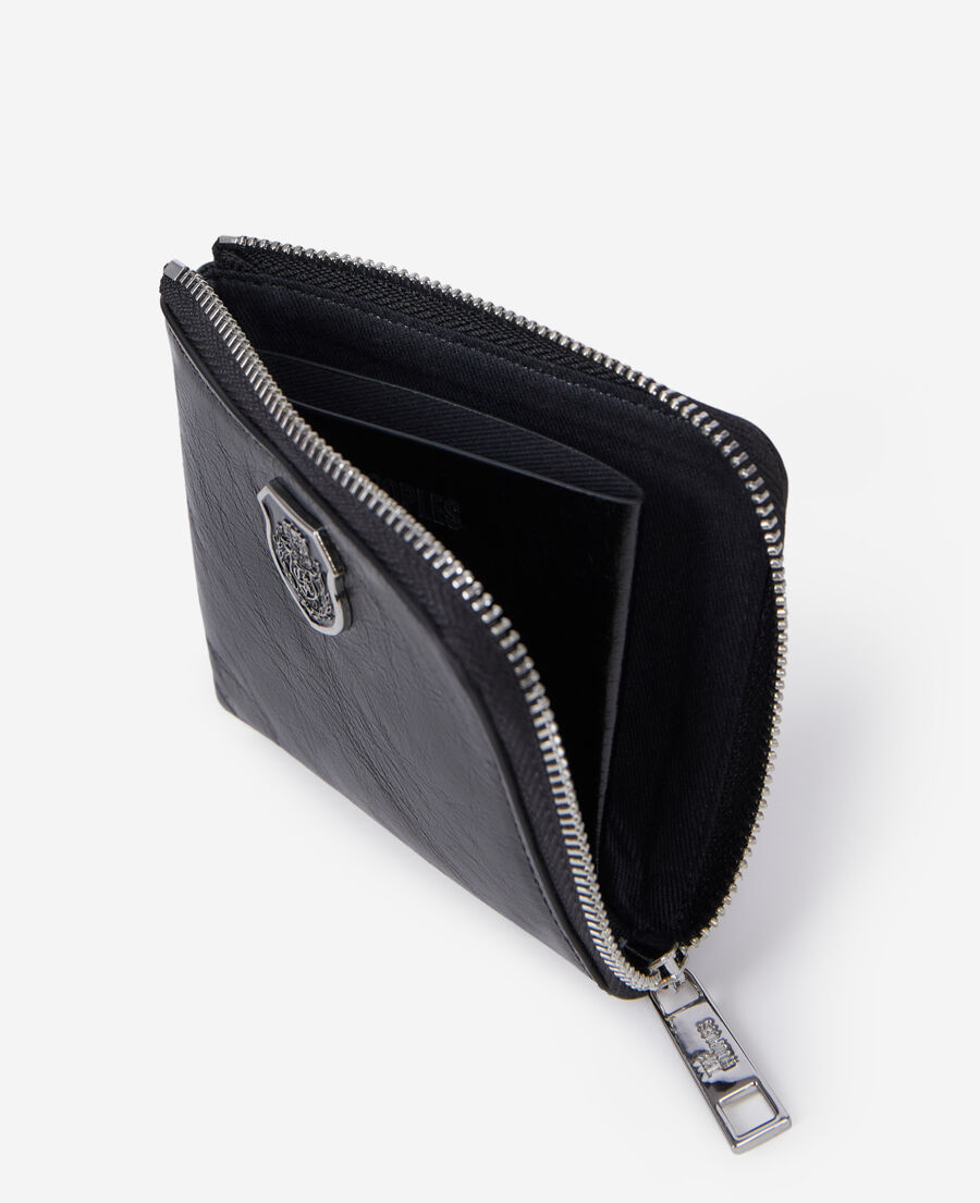 The Kooples UNISEX BLACK schwarzes portemonnaie mit wappen aus leder