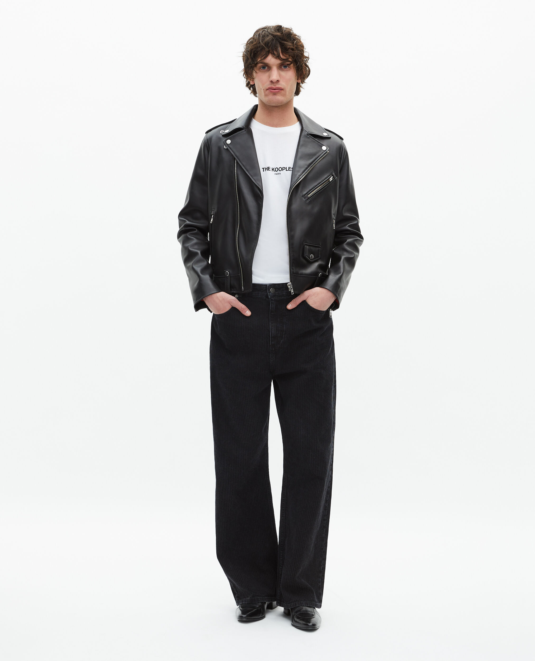 Blouson biker en cuir noir, BLACK, hi-res image number null