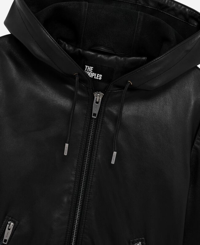 The Kooples FEMME BLACK blouson à capuche en cuir noir