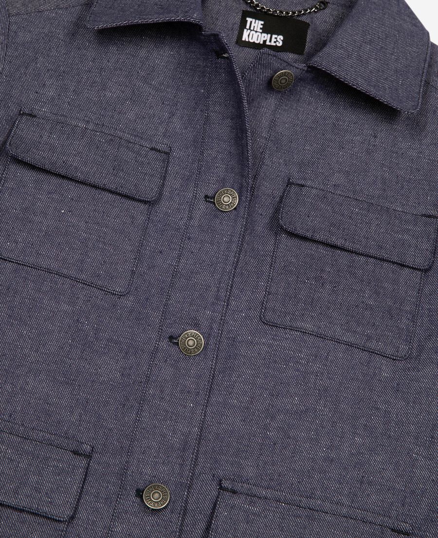 The Kooples WOMEN BLUE short jacket in blue cotton and linen