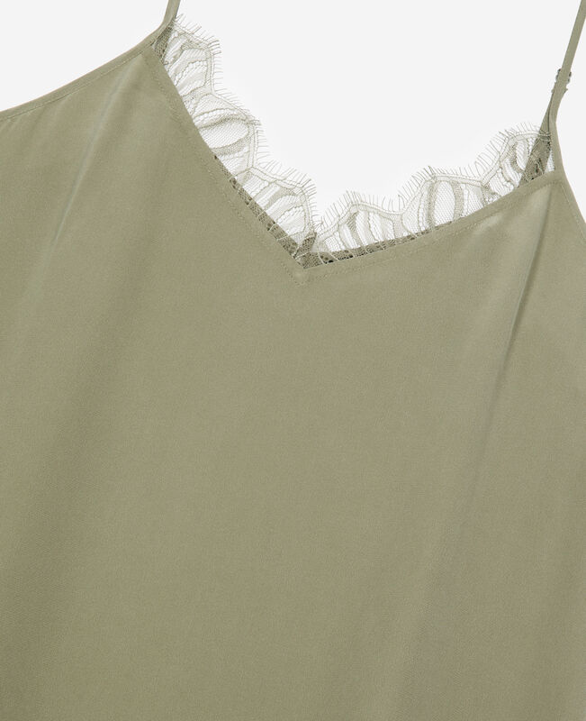 The Kooples FEMME OLIVE KAKI robe nuisette longue kaki en soie