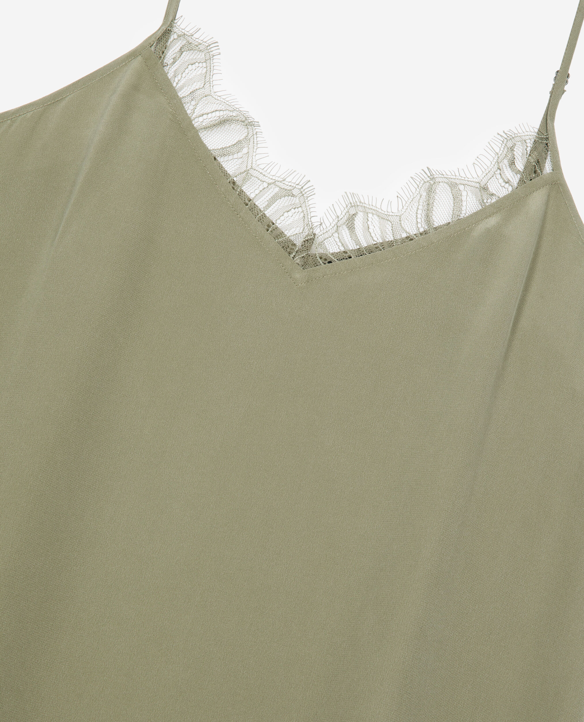 Robe nuisette longue kaki en soie, OLIVE KAKI, hi-res image number null