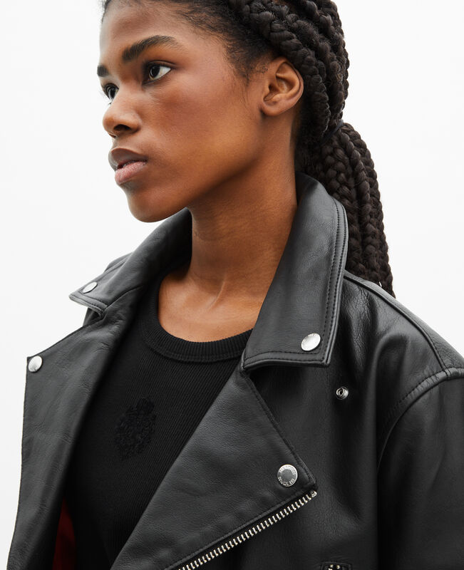 The Kooples FEMME BLACK blouson en cuir à franges noir