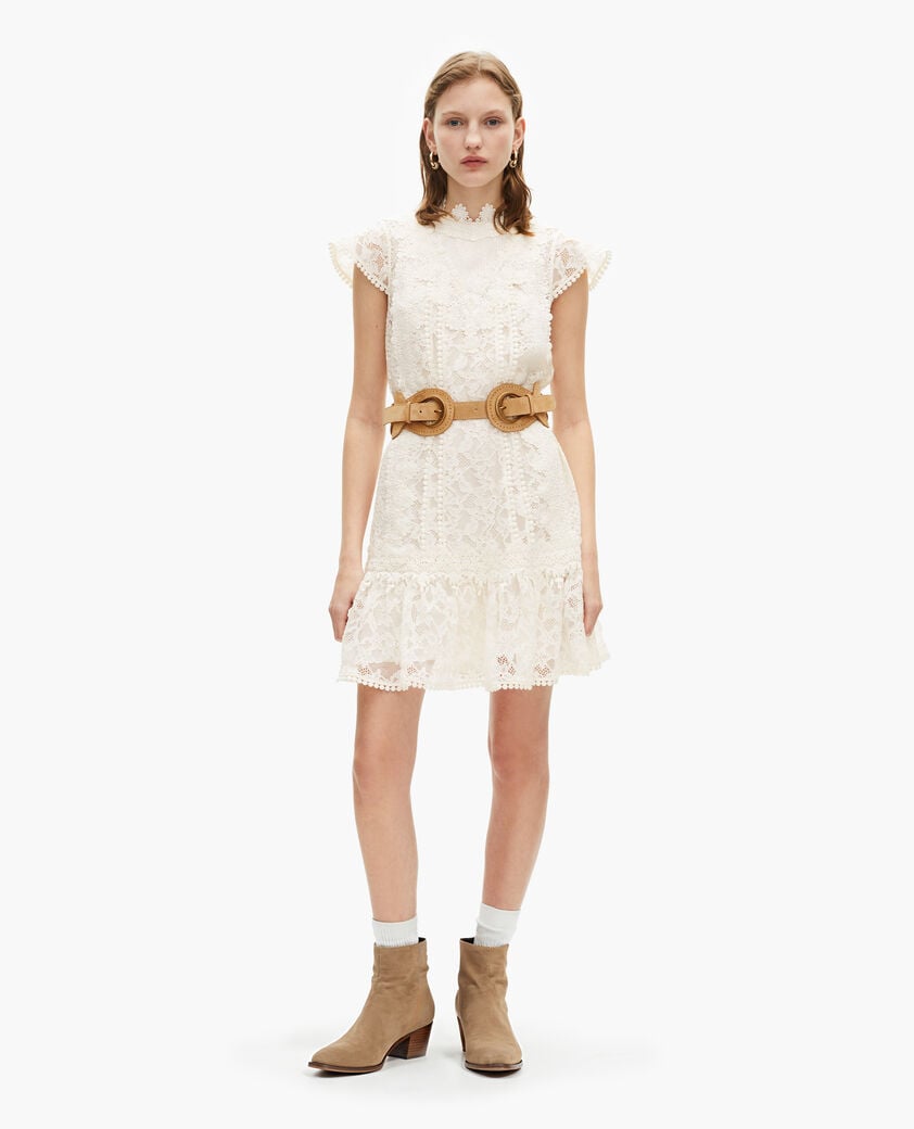 The Kooples DAMEN ECRU kurzes kleid aus ecrufarbener spitze