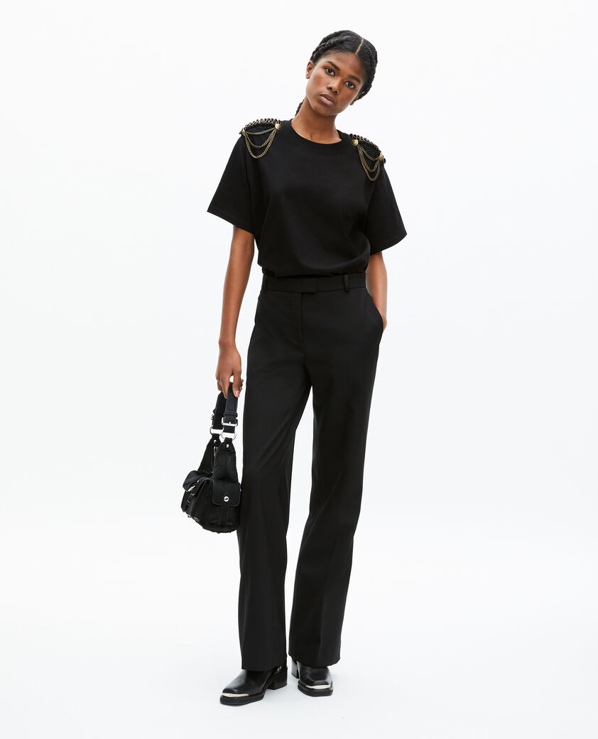 The Kooples DAMEN BLACK WASHED schwarzes ketten-t-shirt