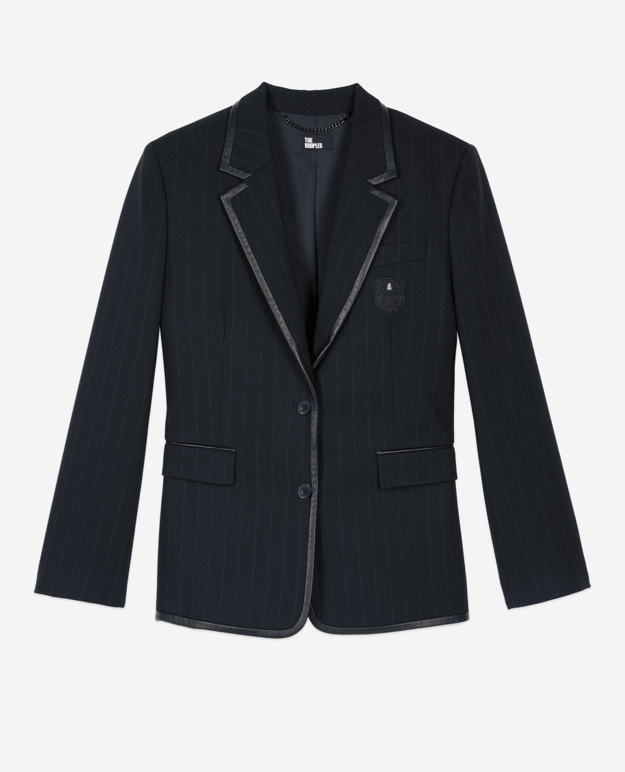 Veste à rayures tennis en laine mélangée noire, BLACK, hi-res image number null