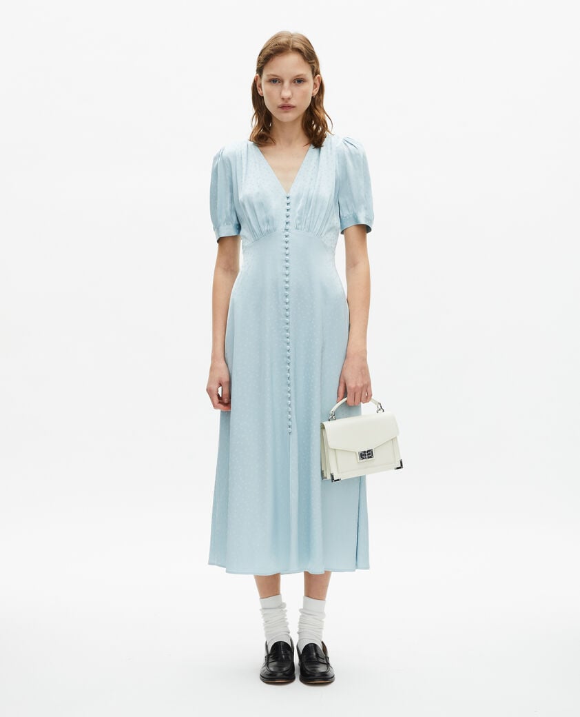 The Kooples WOMEN BABY BLUE blue jacquard polka dot maxi dress