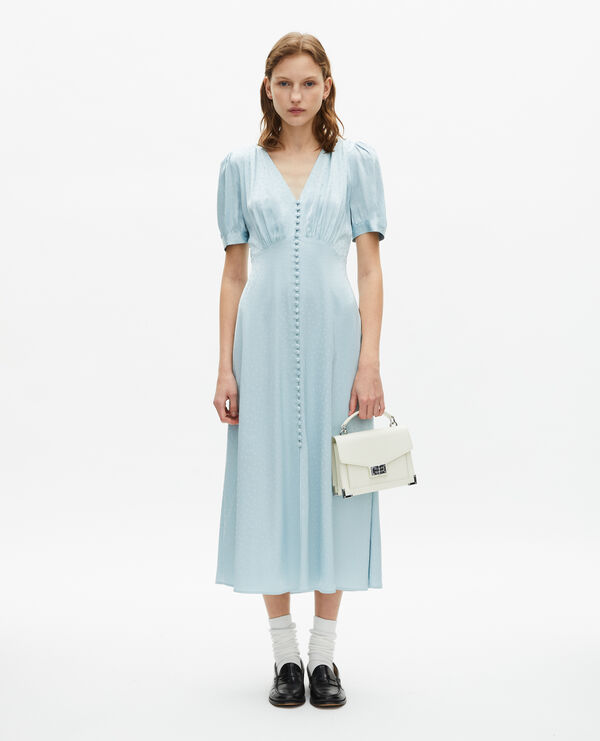The Kooples FEMME BABY BLUE robe longue à pois en jacquard bleue