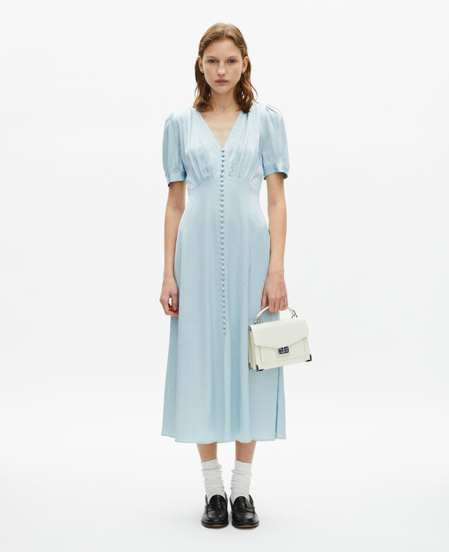 The Kooples FEMME BABY BLUE robe longue à pois en jacquard bleue
