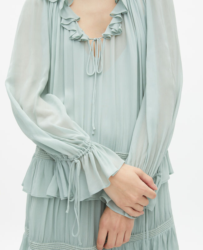 The Kooples FEMME BLUE/GREEN robe courte avec volants bleu